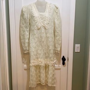 Vintage Scott McClintock cream Lace Dress Medium
